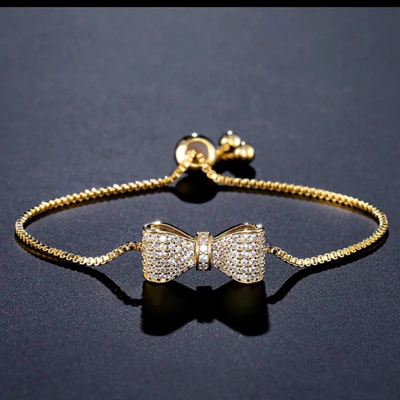 🆕New Gold Plated Crystal Bow Adjustable Bracelet & Bangle - Picture 9 of 10